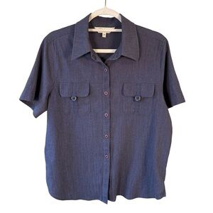 Tradition Blue Short Sleeve Utility Button-Up Shirt Size 14 Classic Minimalist